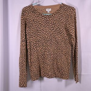 J Crew Womens XS Brown Black Cheetah Print Pullover Long Sleeve Teddie Sweater